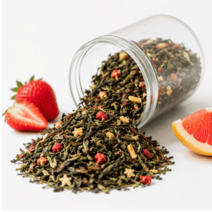 Nouveaux Horizons - 100g - Thé vert fraise et pamplemousse chaud ou froid bio - 5L à 6L